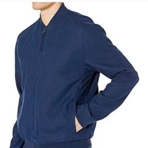 Onia Linen Bomber Jacket Navy Banded Cuffs and Hem Men's Lg